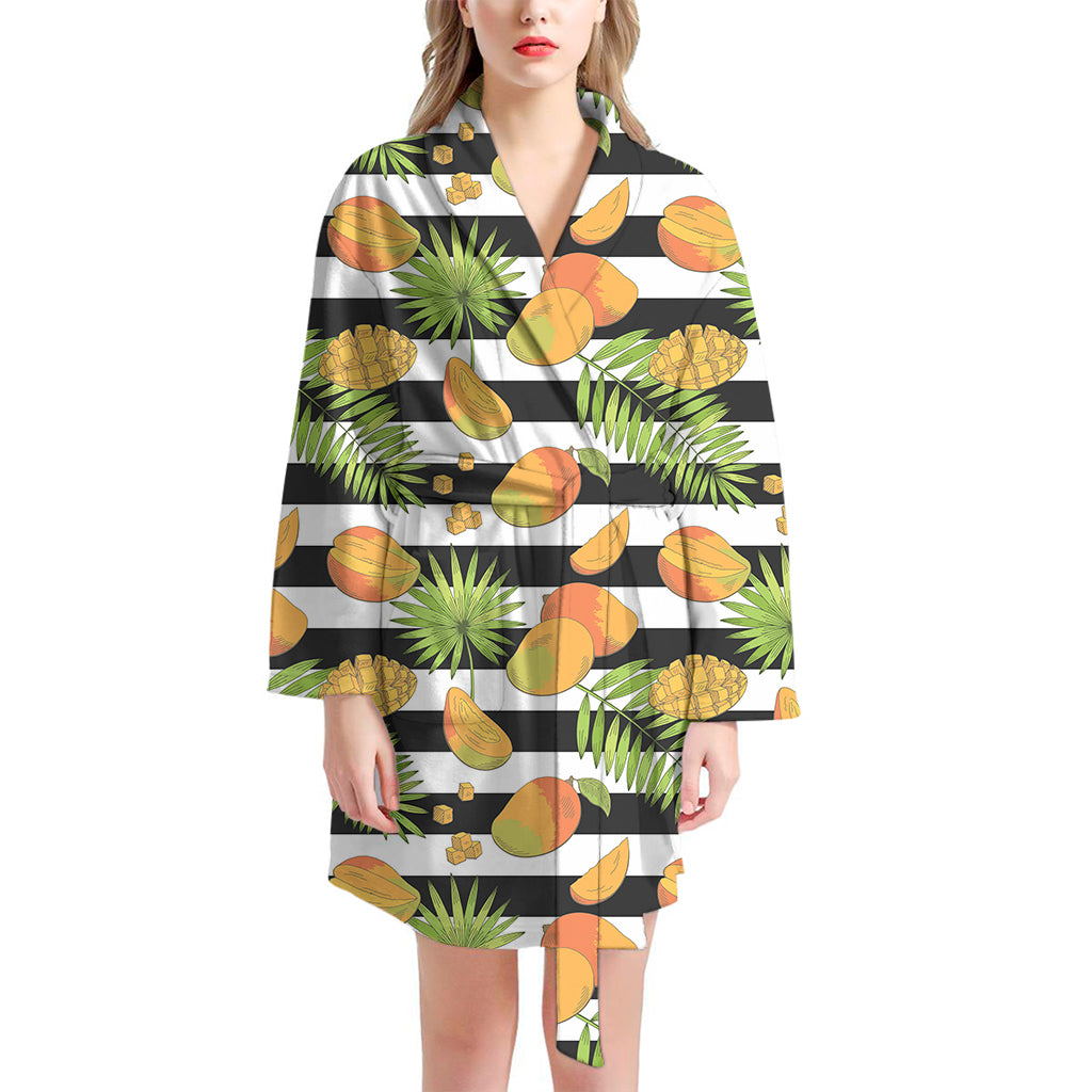 Mango Fruit Striped Pattern Print Women's Bathrobe