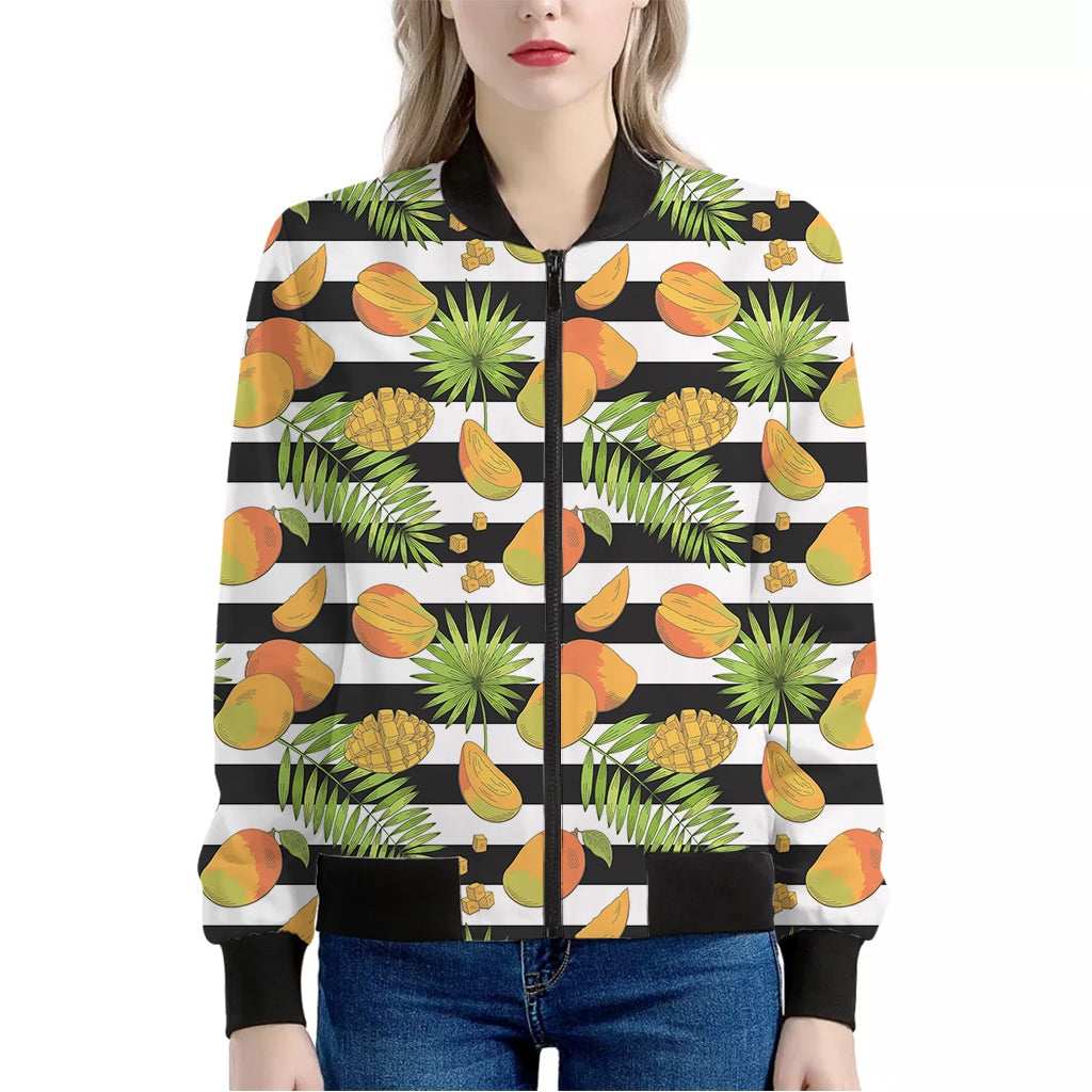 Mango Fruit Striped Pattern Print Women's Bomber Jacket