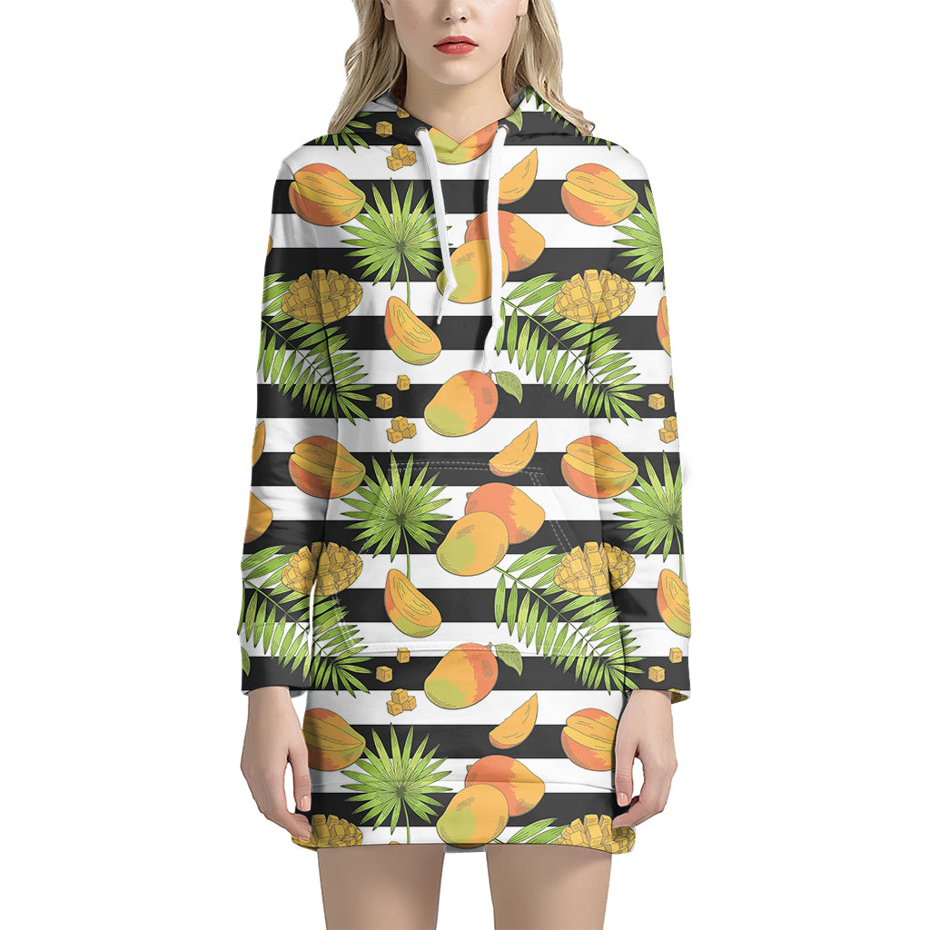 Mango Fruit Striped Pattern Print Women's Pullover Hoodie Dress