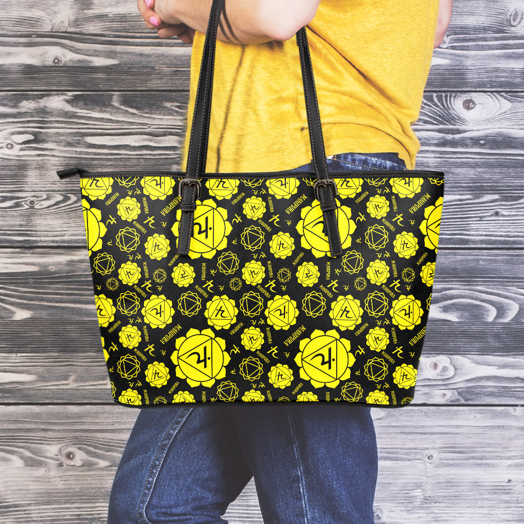 Manipura Chakra Pattern Print Leather Tote Bag