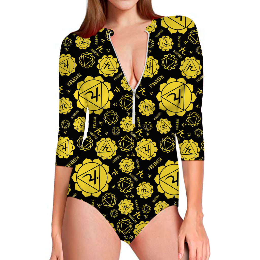 Manipura Chakra Pattern Print Long Sleeve One Piece Swimsuit