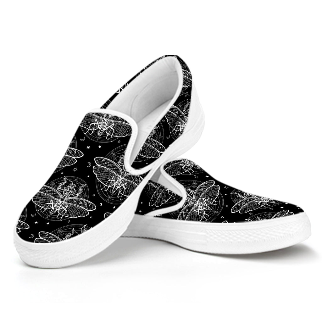 Mantis Spirit Animal Pattern Print White Slip On Shoes