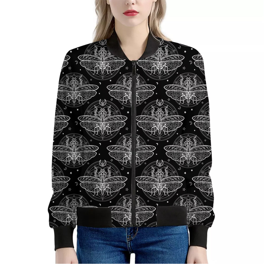 Mantis Spirit Animal Pattern Print Women's Bomber Jacket