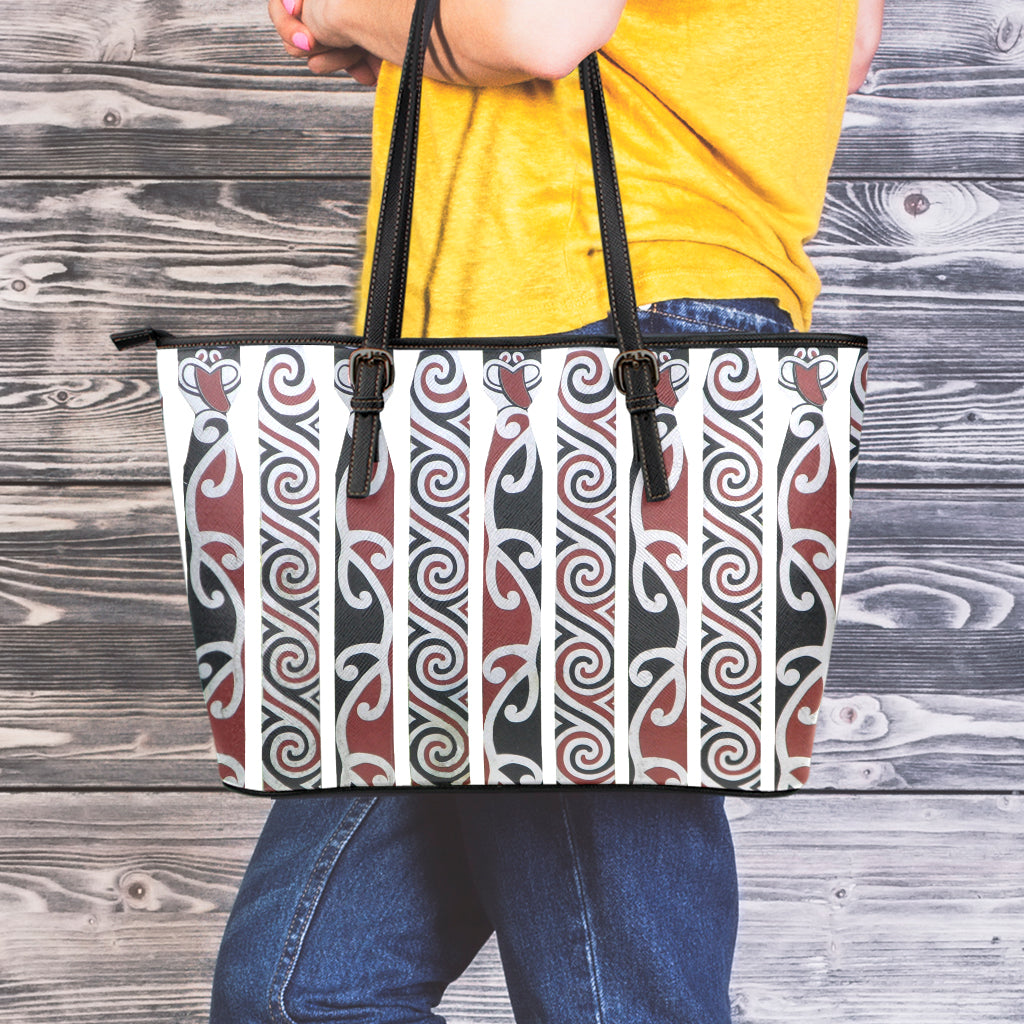 Maori Fence Print Leather Tote Bag