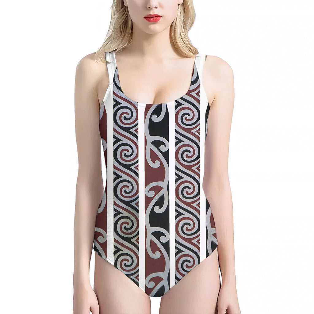 Maori Fence Print One Piece Halter Neck Swimsuit