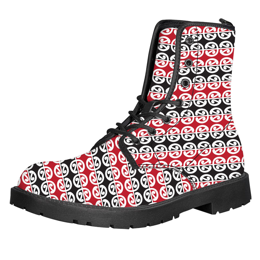 Maori Kowhaiwhai Pattern Print Leather Boots