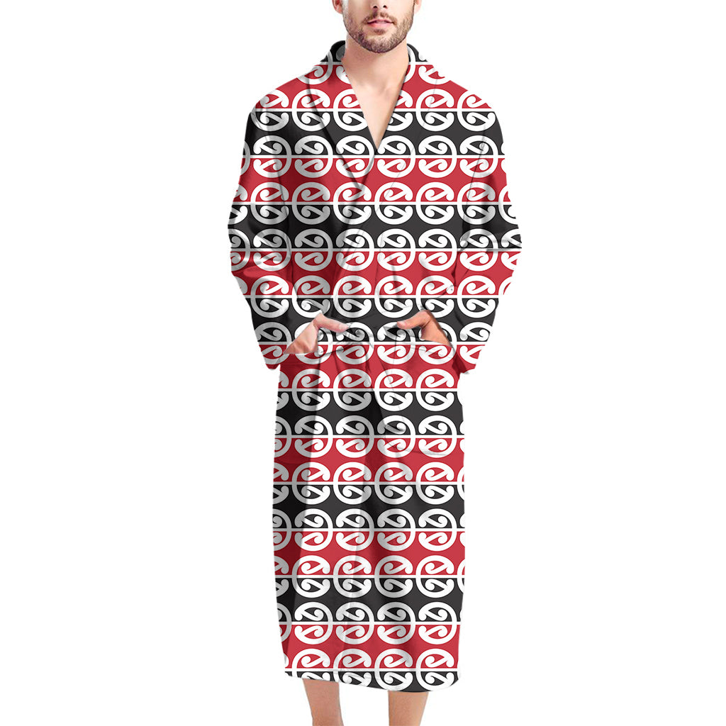 Maori Kowhaiwhai Pattern Print Men's Bathrobe