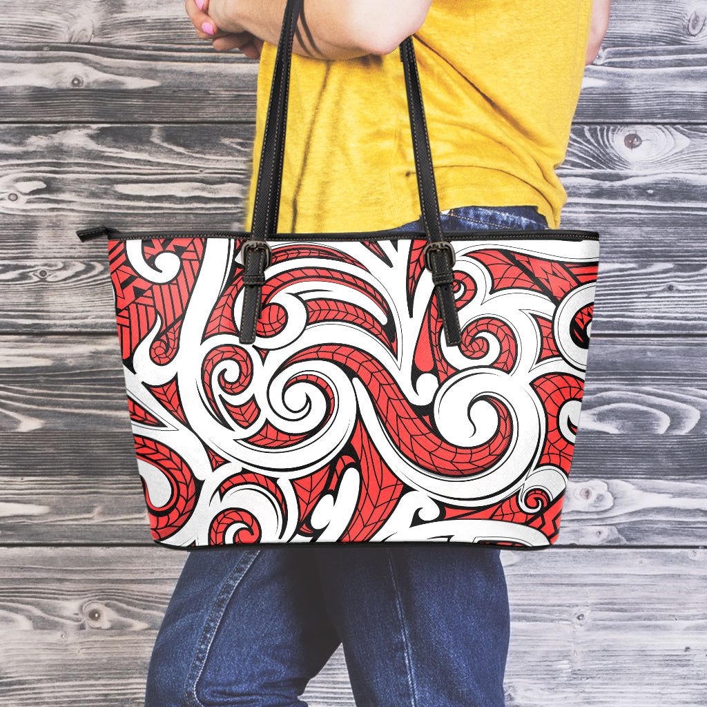 Maori Kowhaiwhai Tribal Polynesian Print Leather Tote Bag