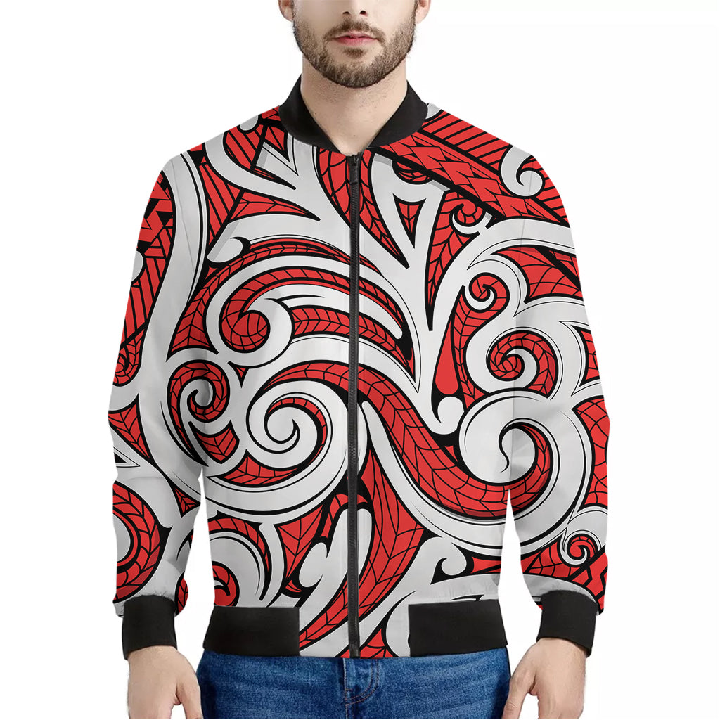 Maori Kowhaiwhai Tribal Polynesian Print Men's Bomber Jacket