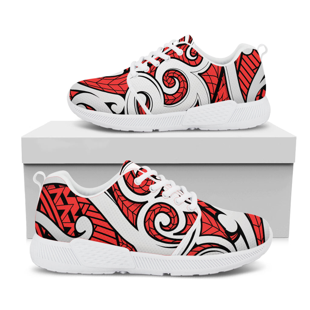 Maori Kowhaiwhai Tribal Polynesian Print White Athletic Shoes