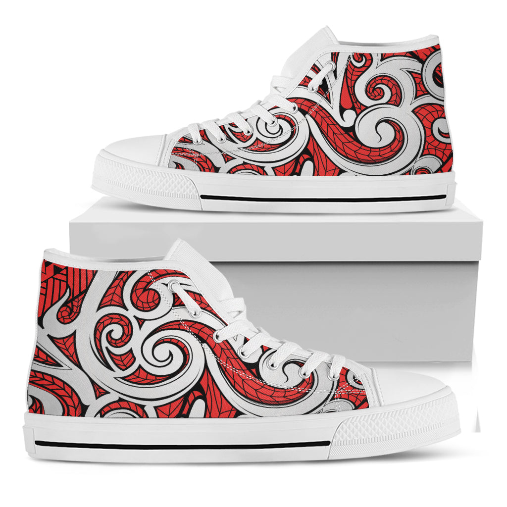 Maori Kowhaiwhai Tribal Polynesian Print White High Top Shoes