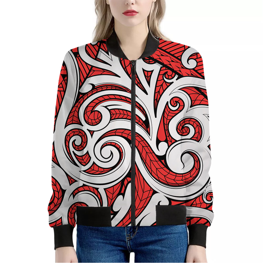 Maori Kowhaiwhai Tribal Polynesian Print Women's Bomber Jacket