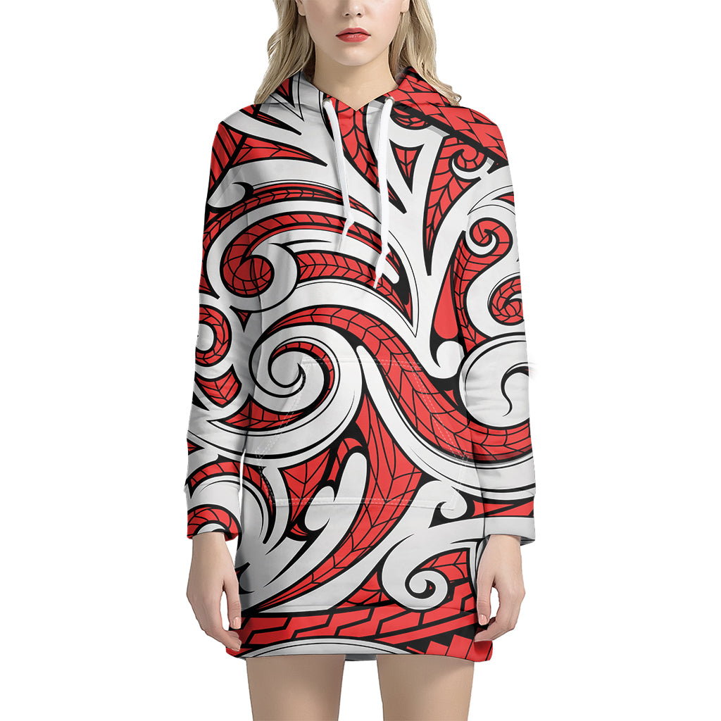 Maori Kowhaiwhai Tribal Polynesian Print Women's Pullover Hoodie Dress