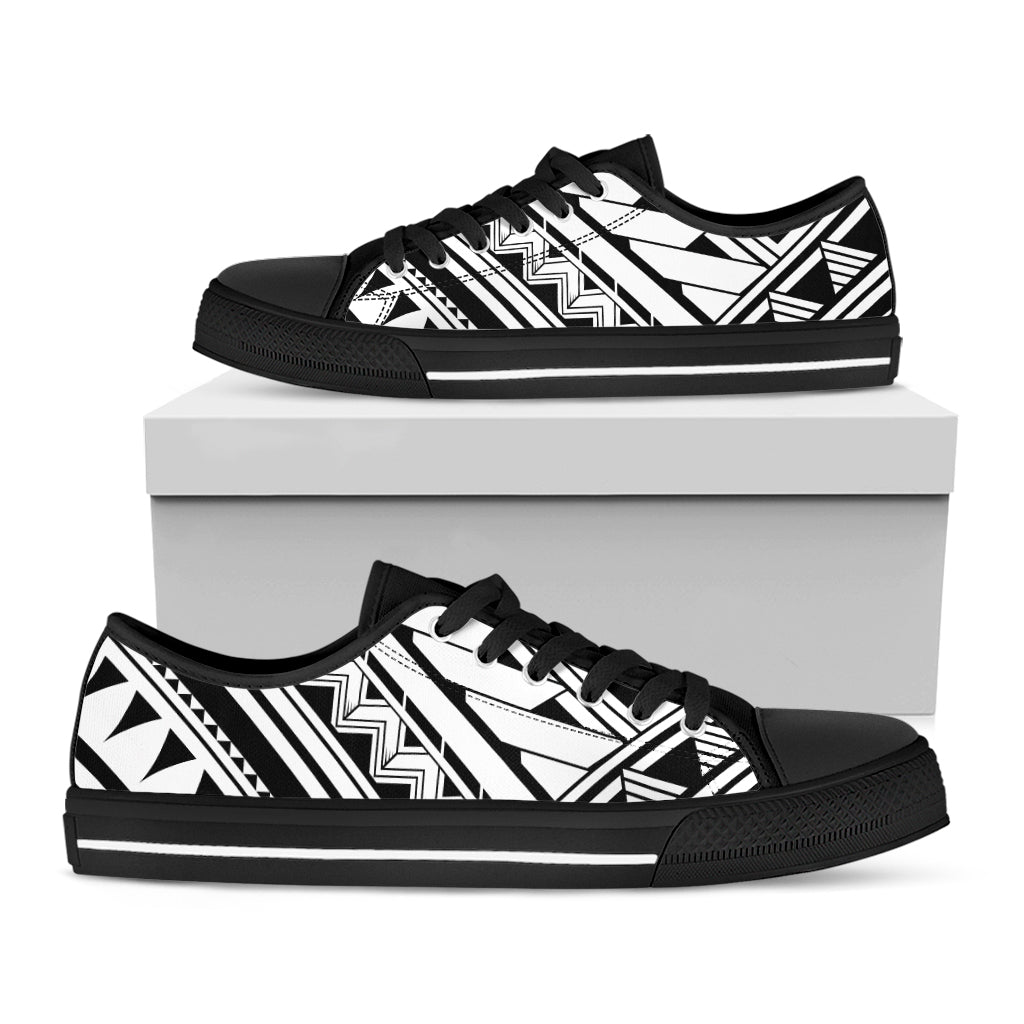 Maori Polynesian Tattoo Pattern Print Black Low Top Shoes