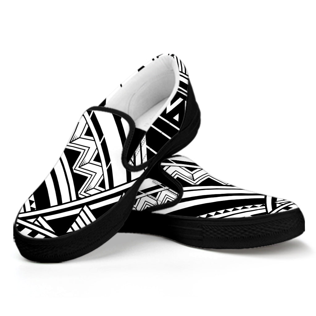 Maori Polynesian Tattoo Pattern Print Black Slip On Shoes