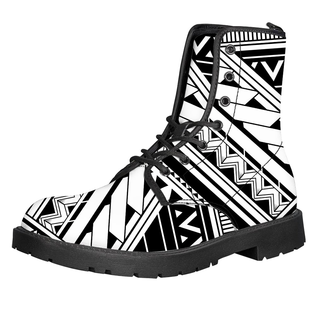 Maori Polynesian Tattoo Pattern Print Leather Boots