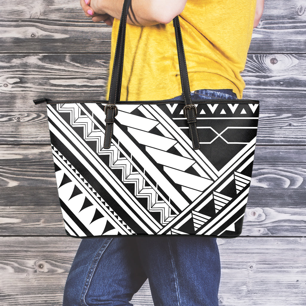 Maori Polynesian Tattoo Pattern Print Leather Tote Bag