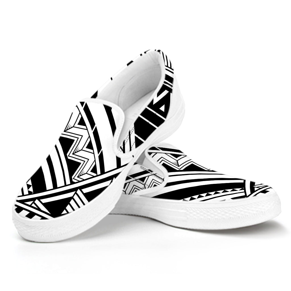 Maori Polynesian Tattoo Pattern Print White Slip On Shoes