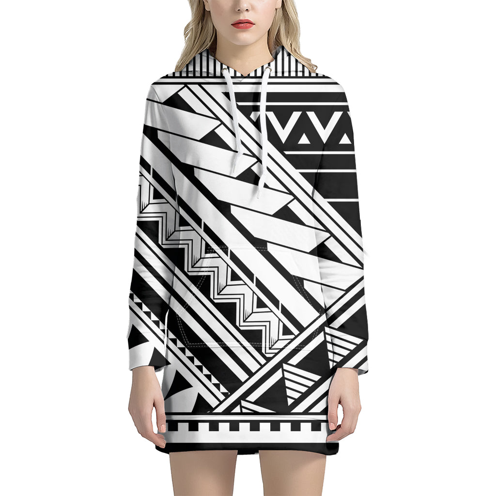 Maori Polynesian Tattoo Pattern Print Women's Pullover Hoodie Dress