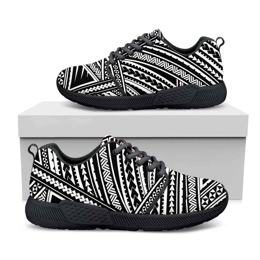 Maori Polynesian Tribal Tattoo Print Black Athletic Shoes