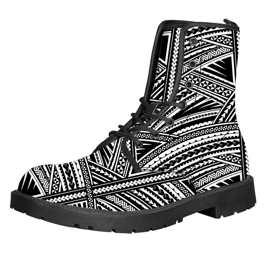 Maori Polynesian Tribal Tattoo Print Leather Boots