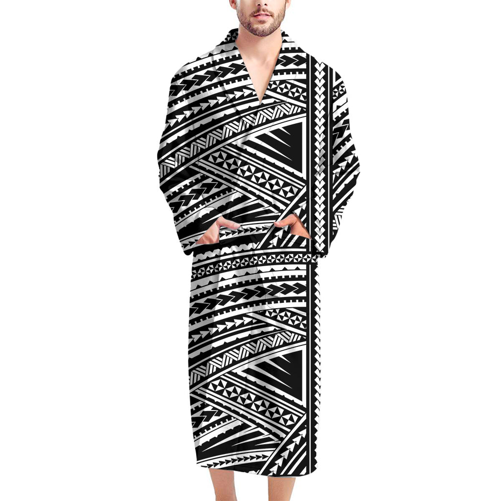 Maori Polynesian Tribal Tattoo Print Men's Bathrobe