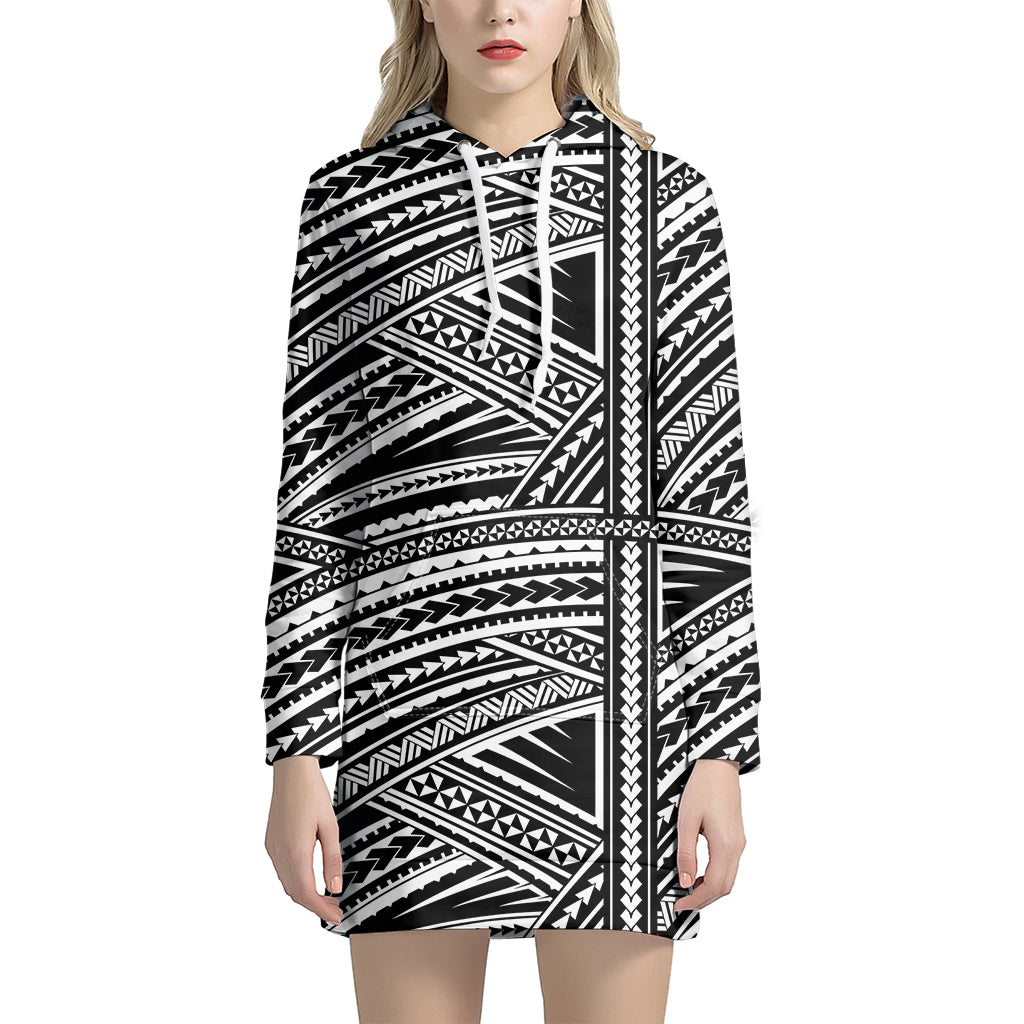 Maori Polynesian Tribal Tattoo Print Women's Pullover Hoodie Dress