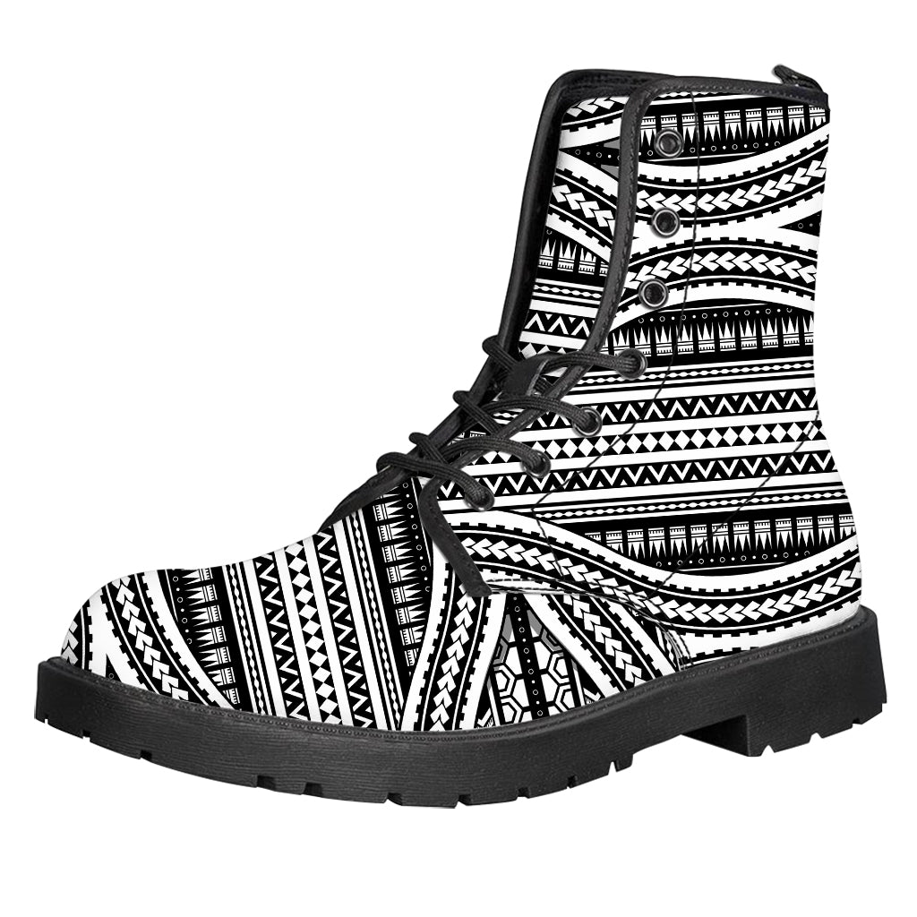 Maori Tattoo Polynesian Tribal Print Leather Boots