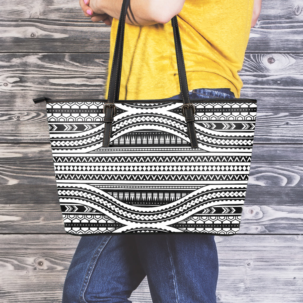 Maori Tattoo Polynesian Tribal Print Leather Tote Bag