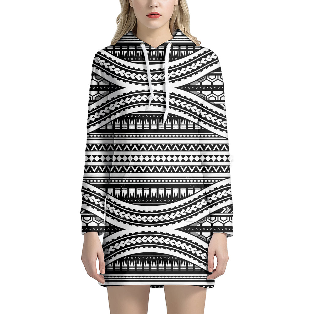 Maori Tattoo Polynesian Tribal Print Women's Pullover Hoodie Dress