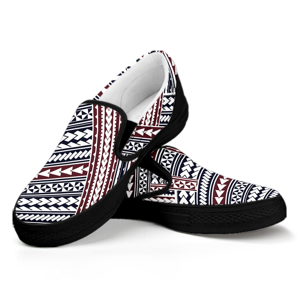 Maori Tribal Pattern Print Black Slip On Shoes