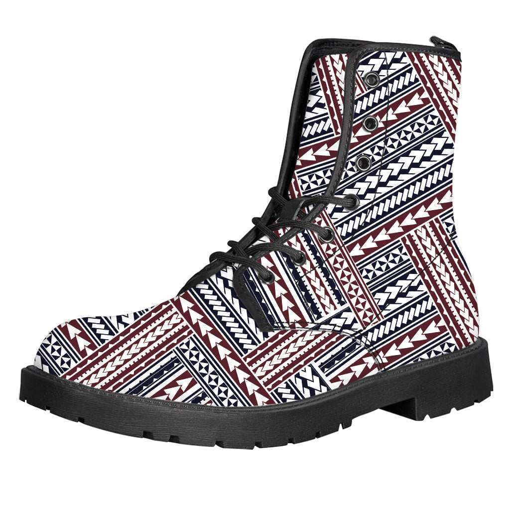 Maori Tribal Pattern Print Leather Boots