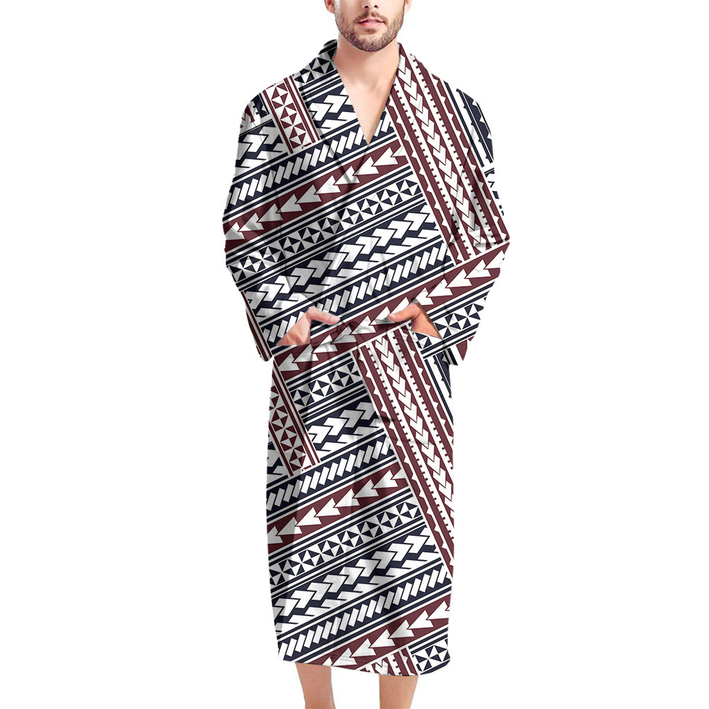 Maori Tribal Pattern Print Men's Bathrobe