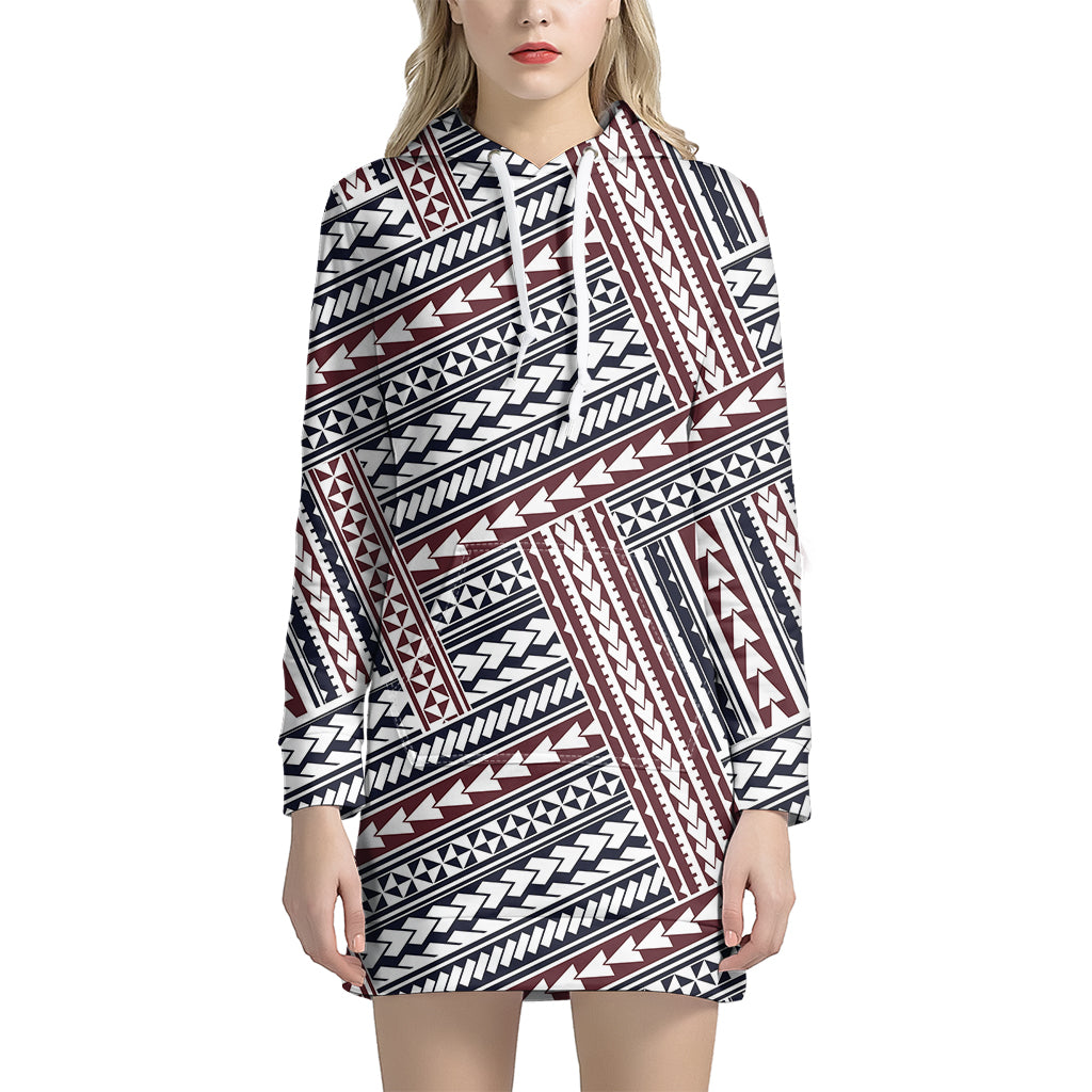 Maori Tribal Pattern Print Women's Pullover Hoodie Dress