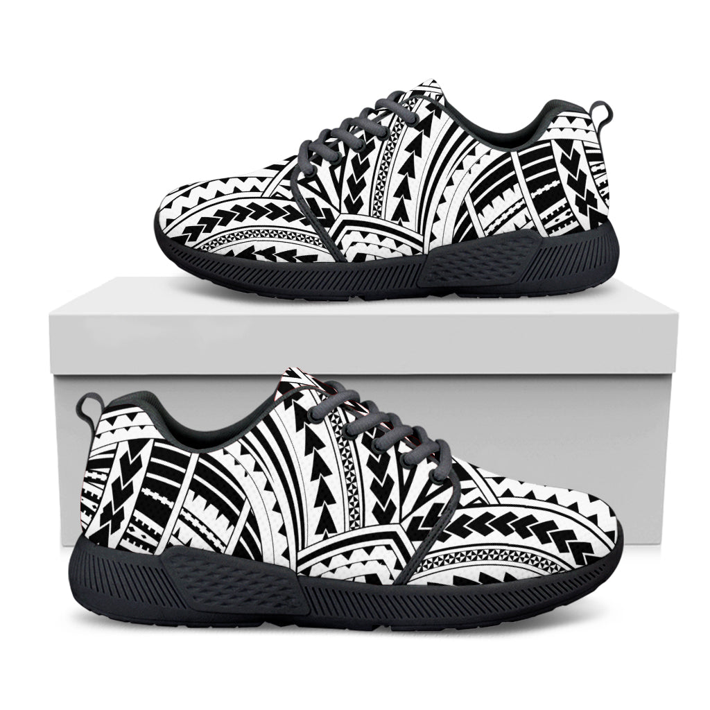 Maori Tribal Polynesian Tattoo Print Black Athletic Shoes