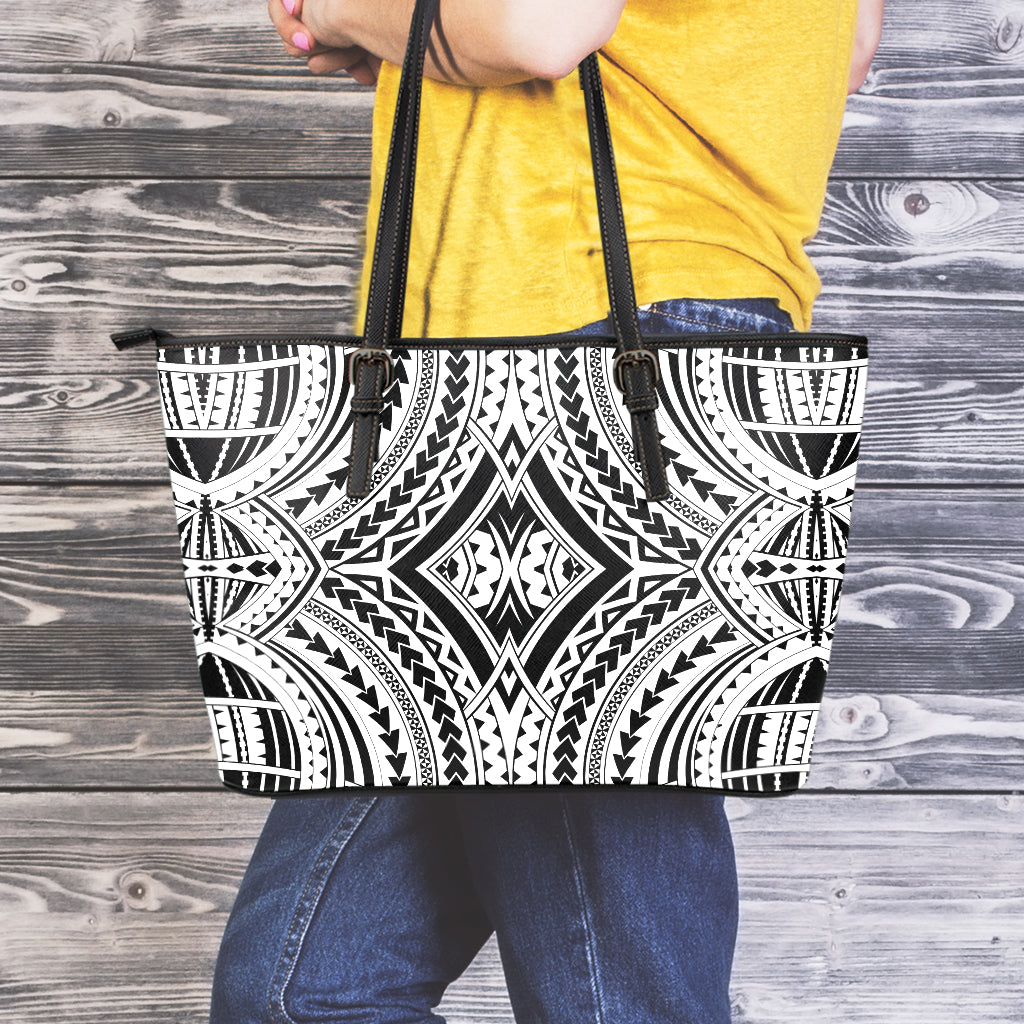 Maori Tribal Polynesian Tattoo Print Leather Tote Bag