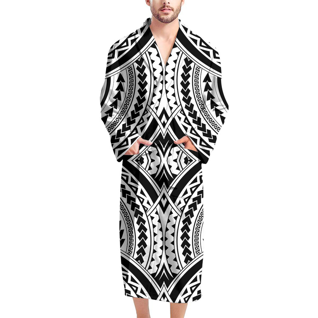 Maori Tribal Polynesian Tattoo Print Men's Bathrobe