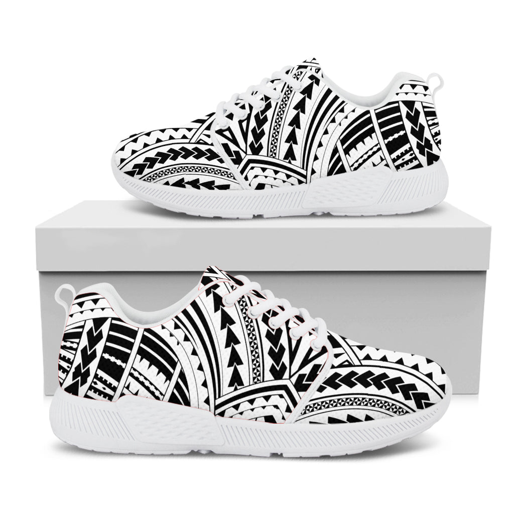 Maori Tribal Polynesian Tattoo Print White Athletic Shoes