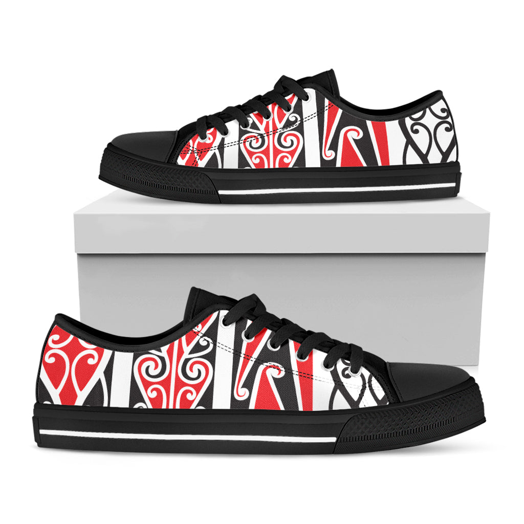 Maori Tribal Print Black Low Top Shoes