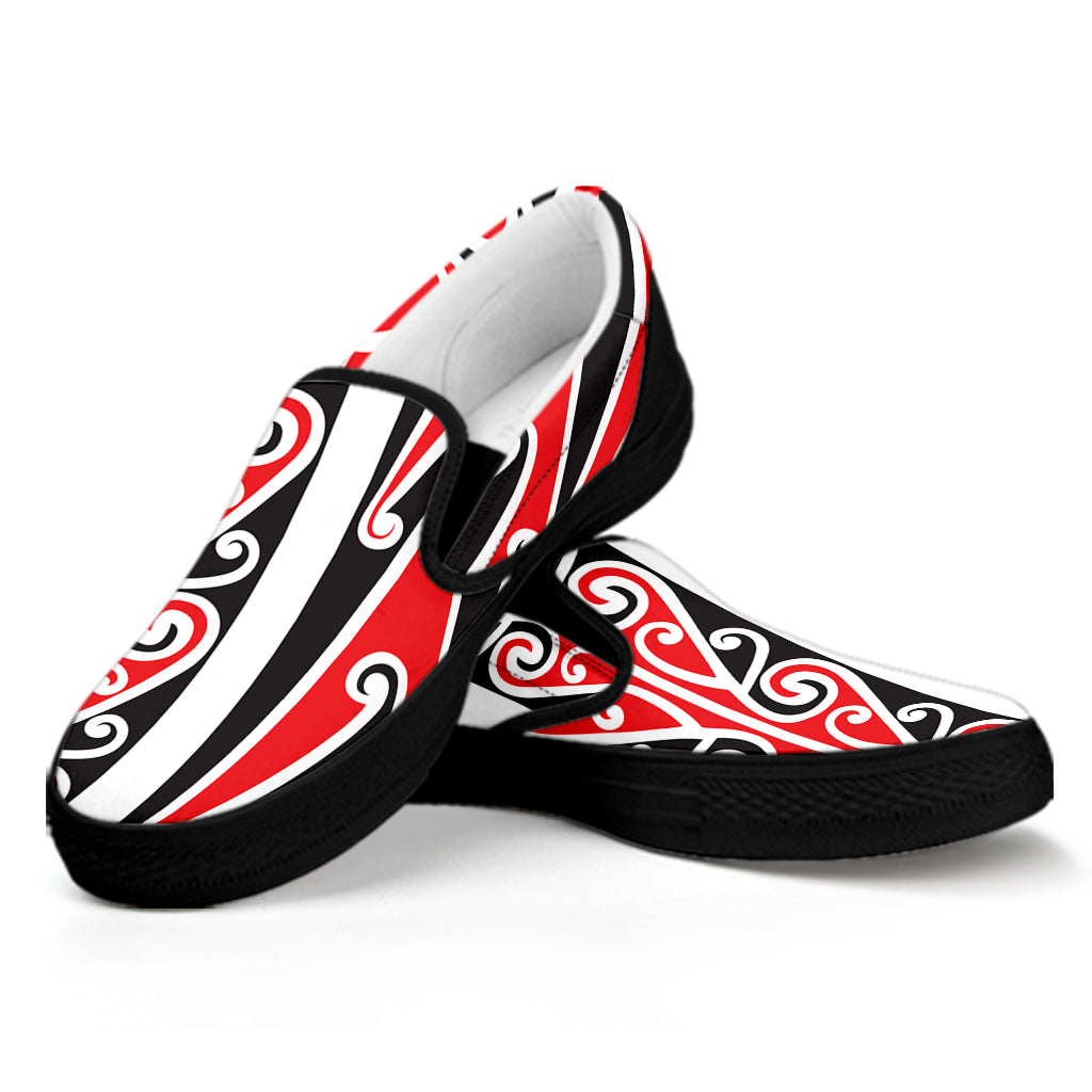 Maori Tribal Print Black Slip On Shoes