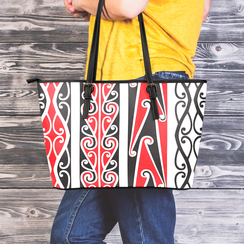 Maori Tribal Print Leather Tote Bag