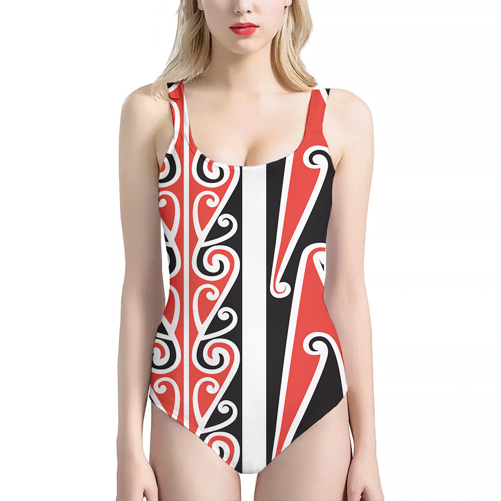 Maori Tribal Print One Piece Halter Neck Swimsuit