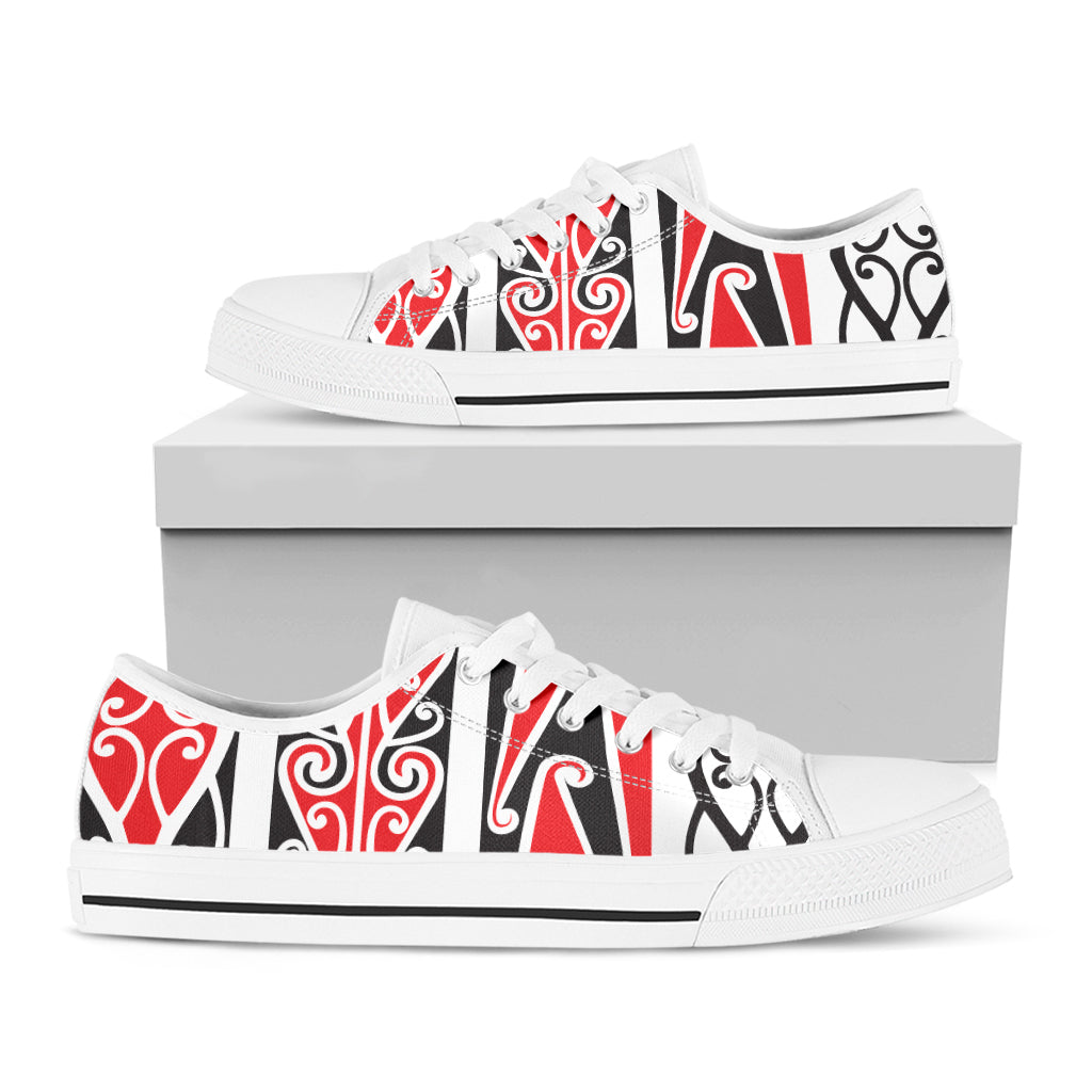 Maori Tribal Print White Low Top Shoes