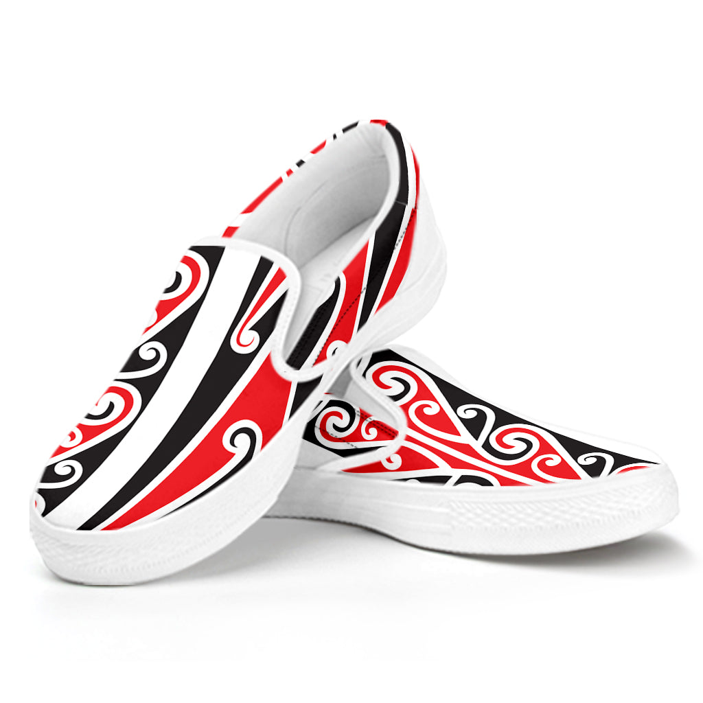 Maori Tribal Print White Slip On Shoes