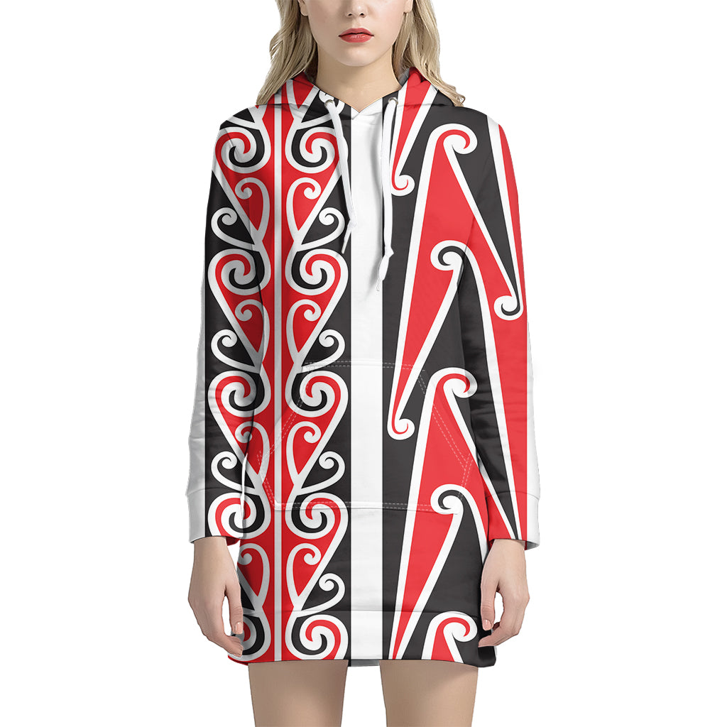 Maori Tribal Print Women's Pullover Hoodie Dress