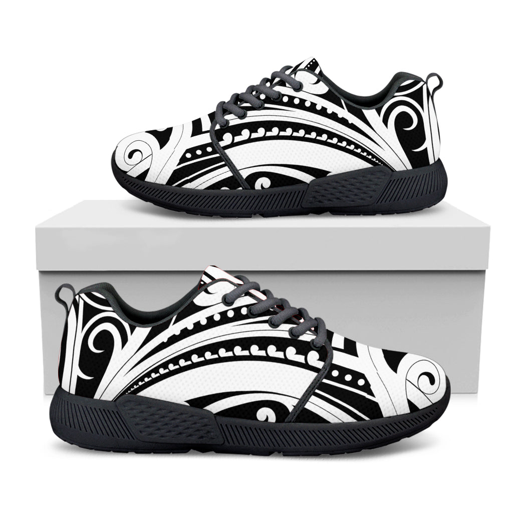 Maori Tribal Tattoo Pattern Print Black Athletic Shoes