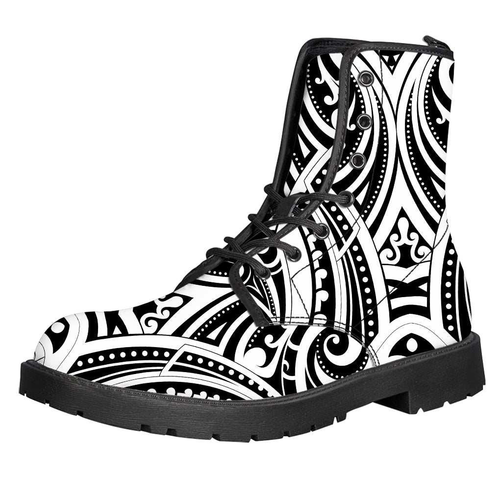 Maori Tribal Tattoo Pattern Print Leather Boots