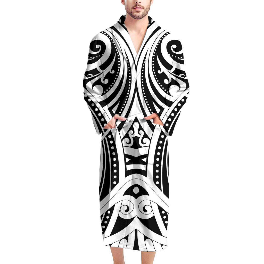 Maori Tribal Tattoo Pattern Print Men's Bathrobe