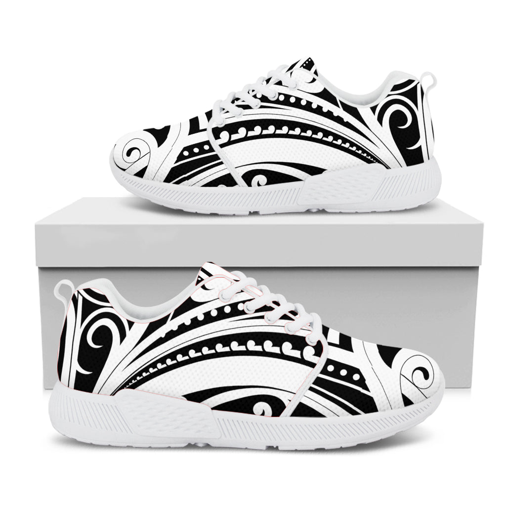 Maori Tribal Tattoo Pattern Print White Athletic Shoes