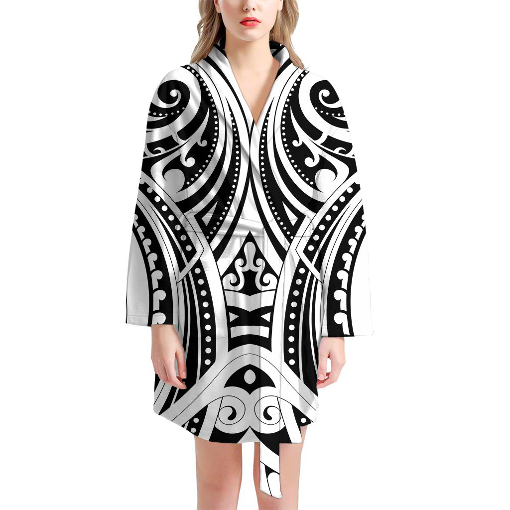 Maori Tribal Tattoo Pattern Print Women's Bathrobe